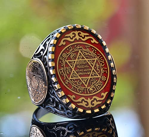 KAMBO Solomon Men's Ring Handmade 925 Sterling Silver Solid Silver Minimalist Arabic Design David of Star Motif Statemen