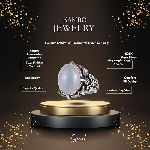 KAMBO Handmade 925 Sterling Silver Aquamarine Ring for Men – Elegant Vintage Statement Jewelry, Natural Gemstone, Mascul
