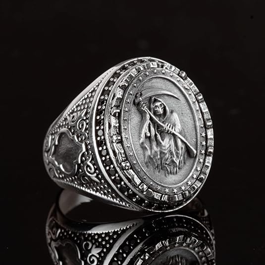 KAMBO Death Angel Designed Skull Ring - 925 Sterling Silver Ring - Handmade Gothic Jewelry for Men (Size: 11.5) — 5