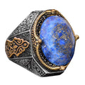 Handmade Vintage Design Emerald Ring - 925 Sterling Silver Men's Ring with Gold Accents (Sodalite)