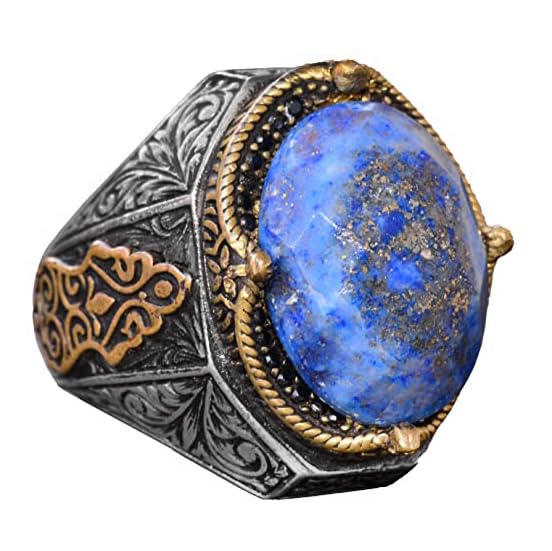 Handmade Vintage Design Emerald Ring - 925 Sterling Silver Men's Ring with Gold Accents (Sodalite)