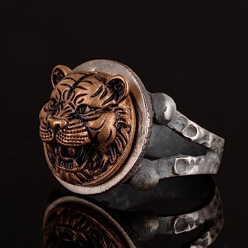 KAMBO Handmade 925 Sterling Silver Tiger Ring for Men, Gothic Vintage Statement Jewelry, Bold Fierce Design, Daily Wear 