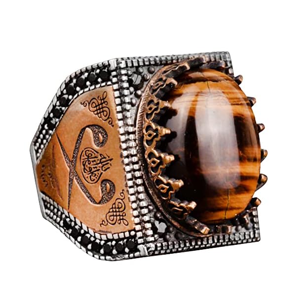 Natural Tiger's Eye Stone Ring, 925 Sterling Silver