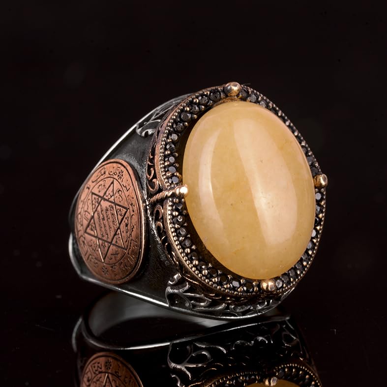 Star of David Ring - Natural Yellow Agate Stone Ring — 5