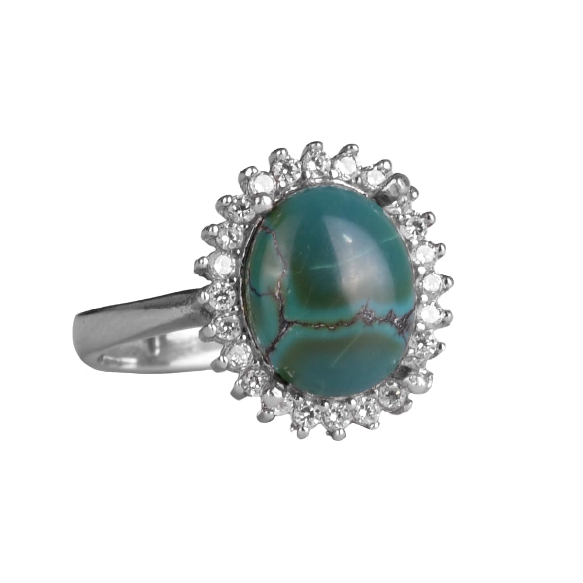 KAMBO 925 Sterling Silver Natural Turquoise Stone Women's Ring – Elegant Halo Design Jewelry (Turquoise Stone – 1)