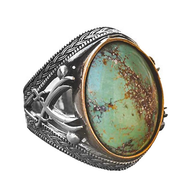Natural Stone Men's Ring - Sword Ring - 925 Sterling Silver (Turquoise)