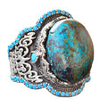 Handmade 925 Sterling Silver Men's Ring - Natural Stone (Chrysocolla)