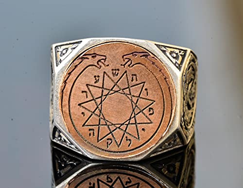 KAMBO Men's Masonic Ring Handmade 925 Sterling Silver Jewish Magic Ring with Double Headed Dragon Design Vintage Stateme