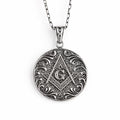 KAMBO Antique Masonic Necklace – 925 Sterling Silver Mason Symbol Vintage Style Round Pendant Jewelry