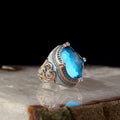 KAMBO Handcrafted 925 Sterling Silver Men's Ring with Blue Topaz Stone, Vintage Rodaj Plated Minimalist Design, Unique H