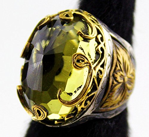 KAMBO Handmade 925 Sterling Silver Unisex Ring with Citrine Stone, Ottoman Emperor VAV Pattern, Vintage Anatolya Design,
