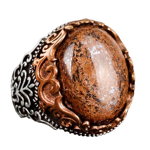 Natural Bronzite Stone Ring, 925 Sterling Silver Men's Ring