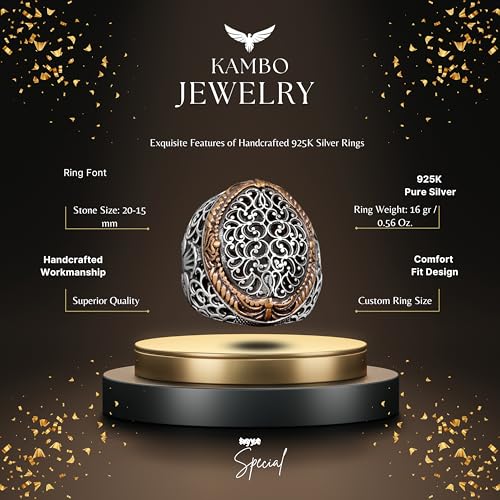 KAMBO 925 Sterling Silver Men's Ring with Intricate Filigree Design, Handmade Vintage Statement Jewelry for Men, King St