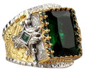 Handmade 925 Sterling Silver Men's Ring, Green Emerald Stone, Decorated Design, Islamic Ring