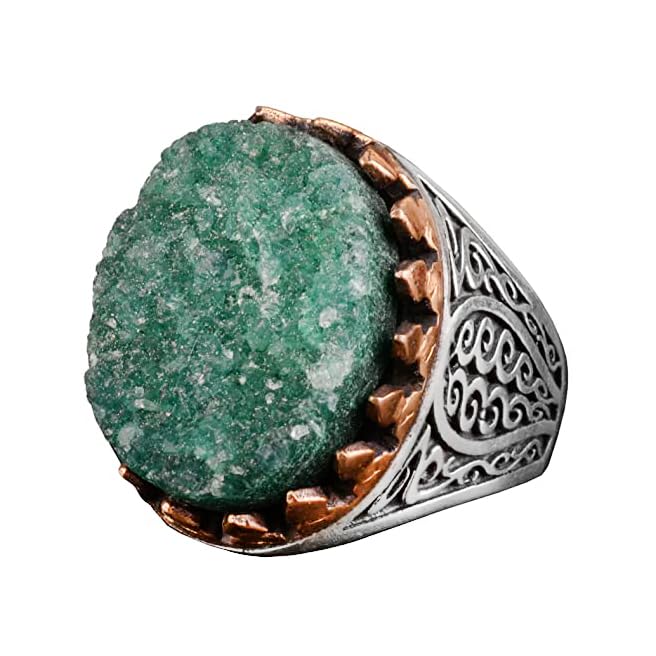Druzy Quartz Stone - 925 Sterling Silver Men's Ring
