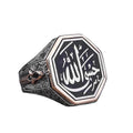 Silver 'Hasbiyallahu La İlaha İlla Hu' Men's Ring – Black Onyx Islamic Inscription – 925K Handmade Turkish Religious Jewelry