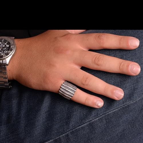 Falcon Jewelry KAMBO Handmade 925 Sterling Silver Men’s Ring, Ottoman Byzantine Pattern with Multi-Layer Line Pen Craft,