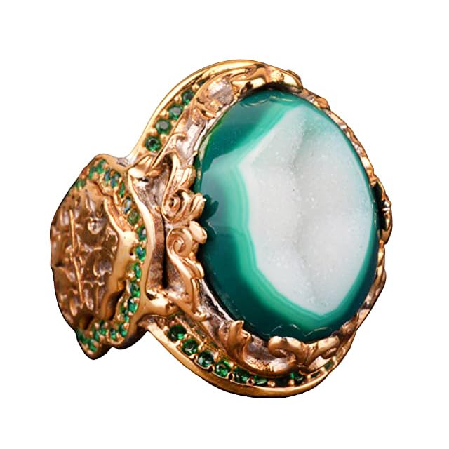 KAMBO Handmade 925 Sterling Silver Ring - Druzy Quartz (Green)