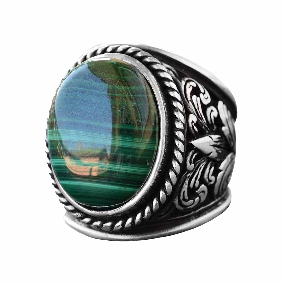 For Natural Stone Collection: 925 Sterling Silver Ring - Malachite