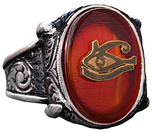 Handcrafted 925 Sterling Silver Men's Ring with Created Agate Stone and Eye of Horus Design, Unique Mystical Jewelry