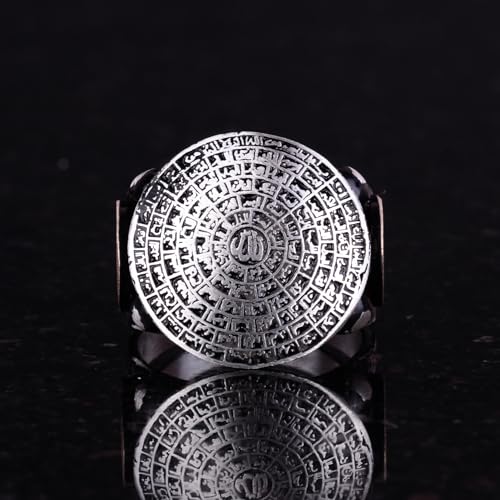 Falcon Jewelry KAMBO 925 Sterling Silver Men’s Ring Handmade Islamic Esmaul Husna Arabic Vintage Statement Ring Wedding 