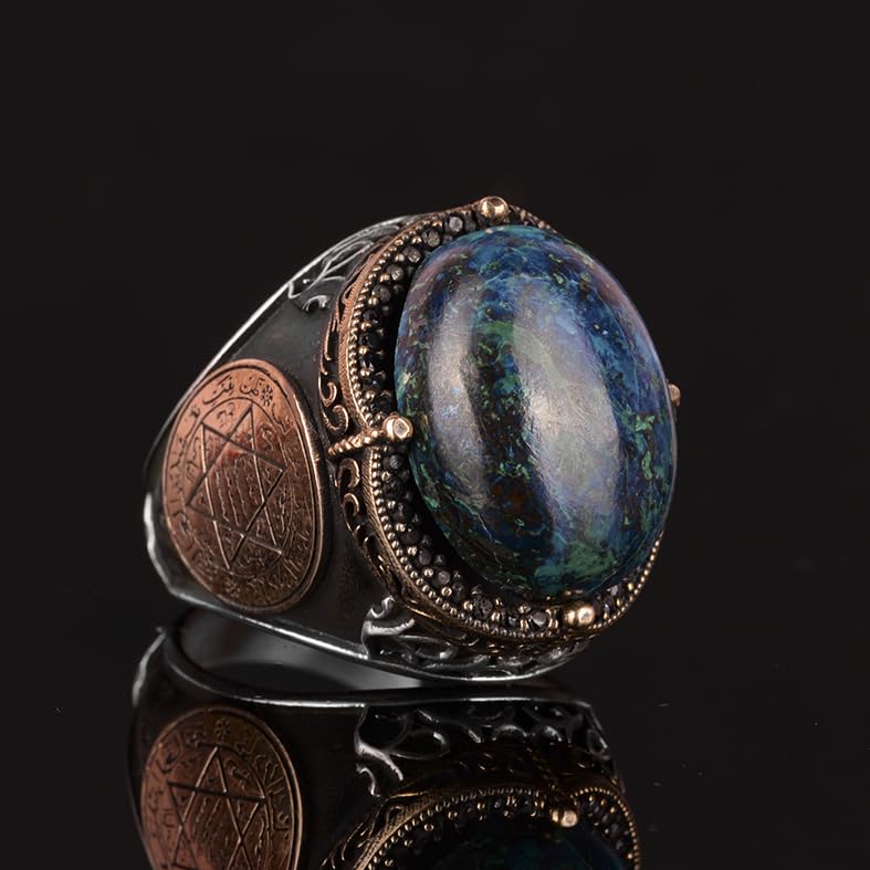 Natural Azurite Stone Ring, Star of David Silver Ring — 4
