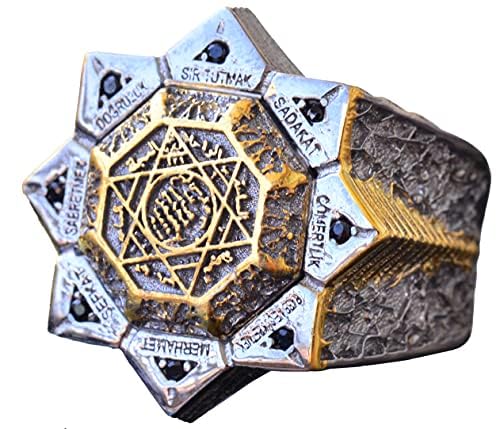 925 Sterling Silver Men's Ring - Star and Seal of Solomon Design (Black Zircon)