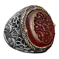 Natural Agate Stone Islamic Ring - 925 Sterling Silver Men's Jewelry