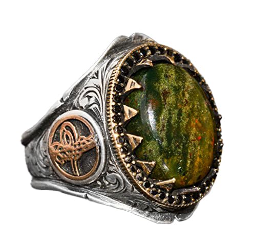 Natural Bloodstone Men's Ring - 925 Sterling Silver Ottoman Tugra Design