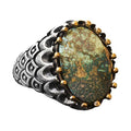 KAMBO Handmade Natural Turquoise Men's Ring in 925 Sterling Silver | Bold Earthy Gemstone Design | Vintage Statement Jew