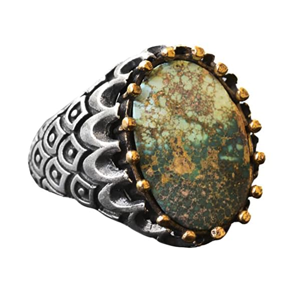 KAMBO Handmade Natural Turquoise Men's Ring in 925 Sterling Silver | Bold Earthy Gemstone Design | Vintage Statement Jew