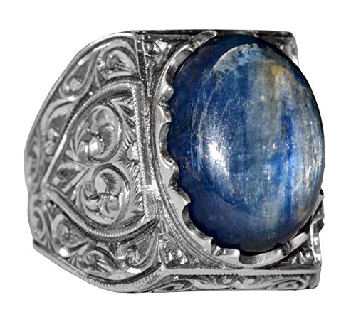 KAMBO 925 Sterling Silver Men's Ring Handmade with Genuine Natural Pearl Stone Byzantine Style Vintage Statement Jewelry