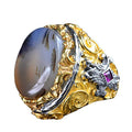 Natural Yemeni Agate Stone Ring, Handmade Sultan Ring, 925 Sterling Silver Gold Plated Men's Ring