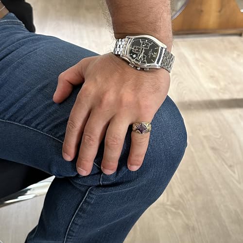 KAMBO Handmade 925 Sterling Silver Ring with Created Amethyst Stone, Modern Unisex Design, Gold Plated Finish, Elegant S