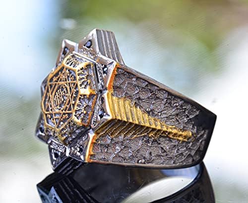 925 Sterling Silver Men's Ring - Star and Seal of Solomon Design (Black Zircon) — 4