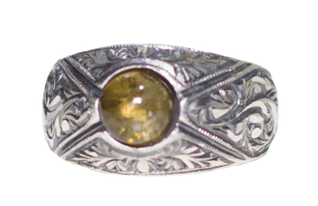 KAMBO Handmade 925 Sterling Silver Men's Ring with Natural Smoky Quartz Gemstone, Vintage Statement Jewelry, Elegant Ste