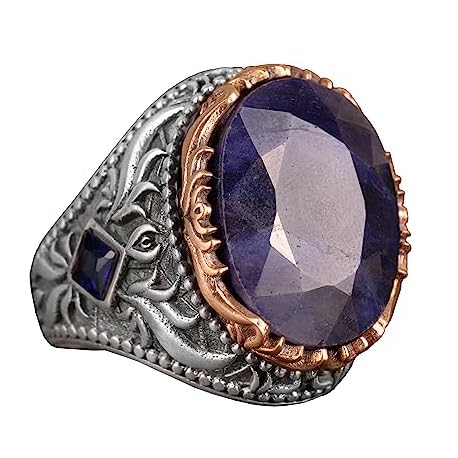 925 Sterling Silver Men's Ring - Handmade Ring with Natural Sapphire Stone