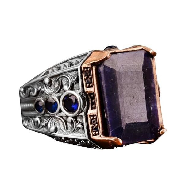 Natural Sapphire Stone Ring, 925 Sterling Silver Men's Ring
