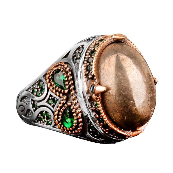 Natural Pyrite Stone Ring - Minimalist Silver Men's Ring