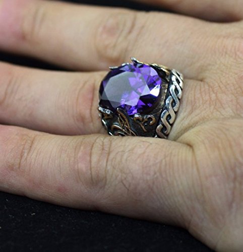 Ottoman Tughra Silver Men's Ring, Synthetic Amethyst Stone - Stylish and Timeless Design — 4