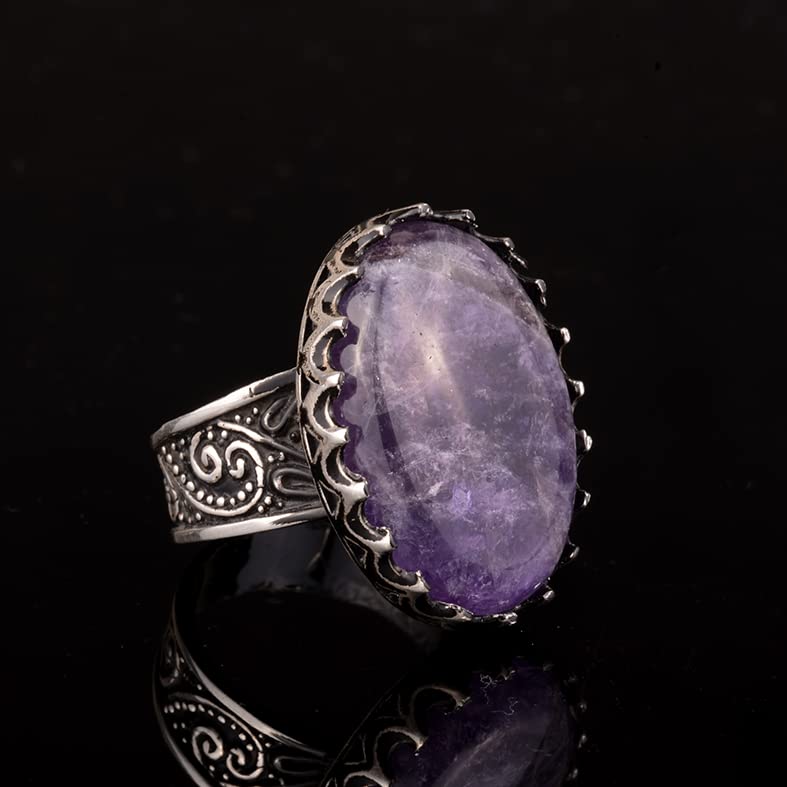 Natural Stone Ring - Handcrafted 925 Sterling Silver Ring — 8