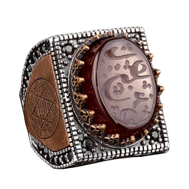 925 Sterling Silver Men's Ring, Islamic Men's Ring, Muslim Ring, Natural Agate Stone