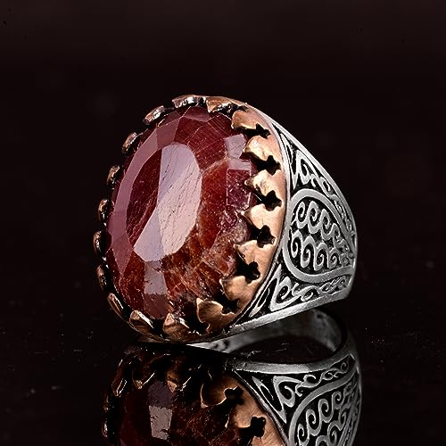 Falcon Jewelry Handmade 925 Sterling Silver Men’s Ring with Natural Ruby Gemstone, Art Deco Falcon Design, Vintage State