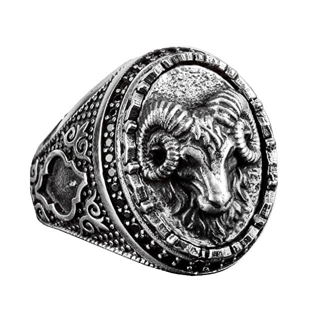 925 Sterling Silver Men's Aries Zodiac Ring - Bold and Majestic Design