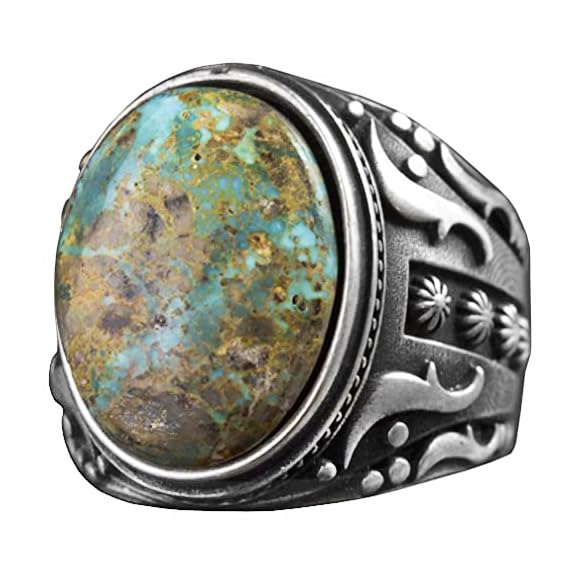 925 Sterling Silver Men's Ring - Natural Arizona Turquoise Stone - Vintage Design Handmade Jewelry (Model-3)