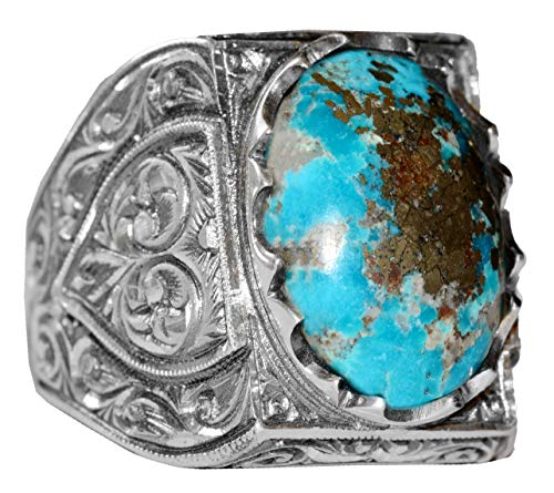 KAMBO Handmade 925 Sterling Silver Men's Byzantine Ring with Natural Pearl Gemstone, Vintage Statement Jewelry, Elegant 