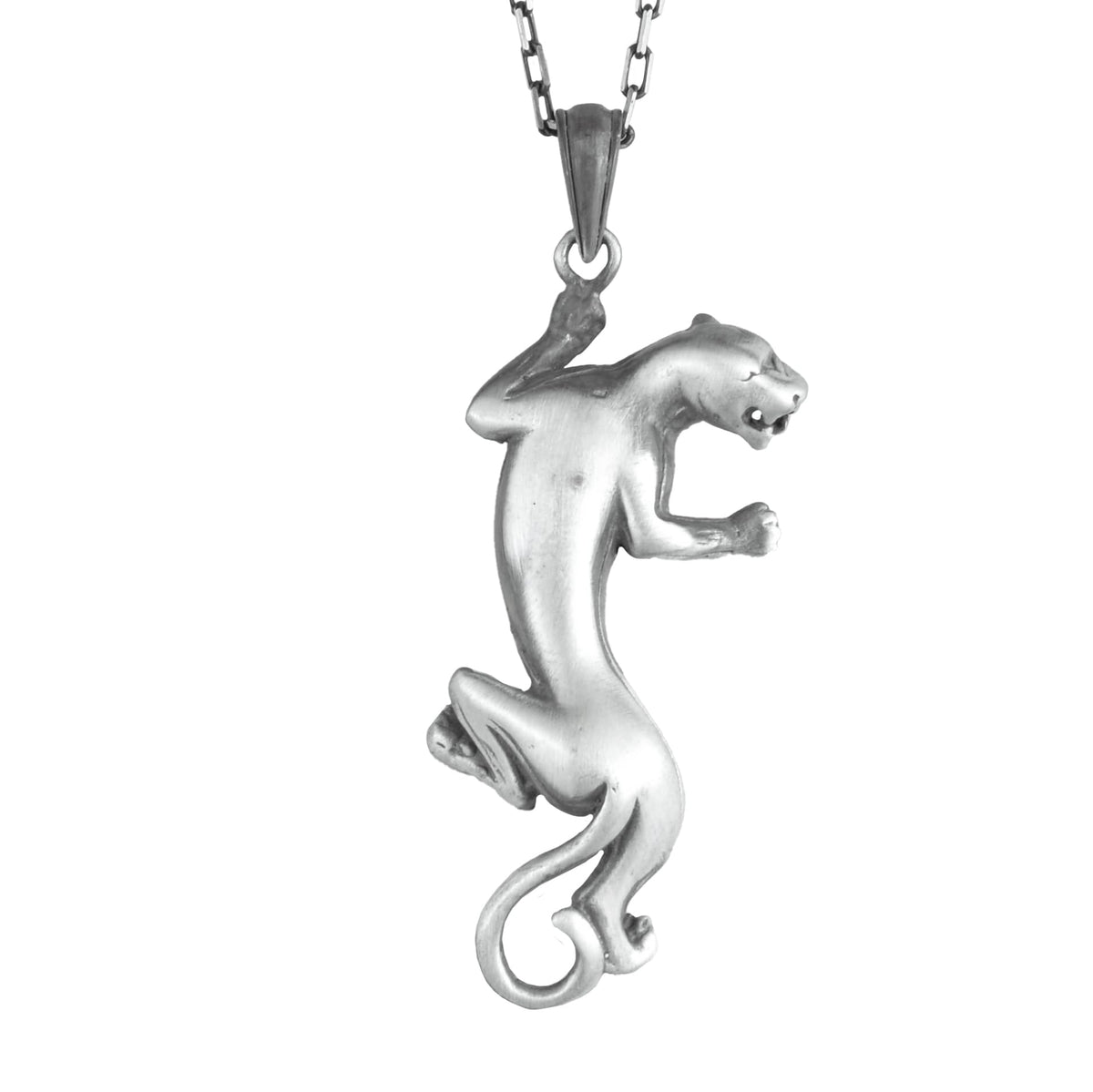 KAMBO Panther Necklace 925 Sterling Silver – Chain Unisex Leaping Panther Necklace Wild Animal Statement Jewelry