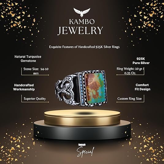 Genuine Natural Arizona Turquoise Stone Ring - Silver Ring - Special Silver Ring (Style-8) — 2
