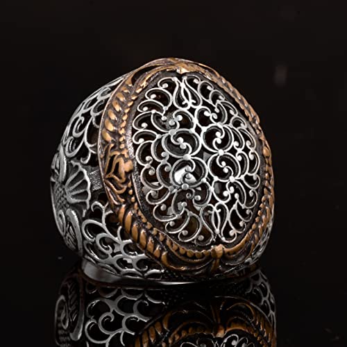 KAMBO 925 Sterling Silver Men's Ring with Intricate Filigree Design, Handmade Vintage Statement Jewelry for Men, King St