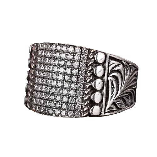 Falcon Jewelry KAMBO Created Zircon Stone Byzantine Empire Ring, 925 Sterling Silver Men’s Adjustable Ring, Steel Pen Cr